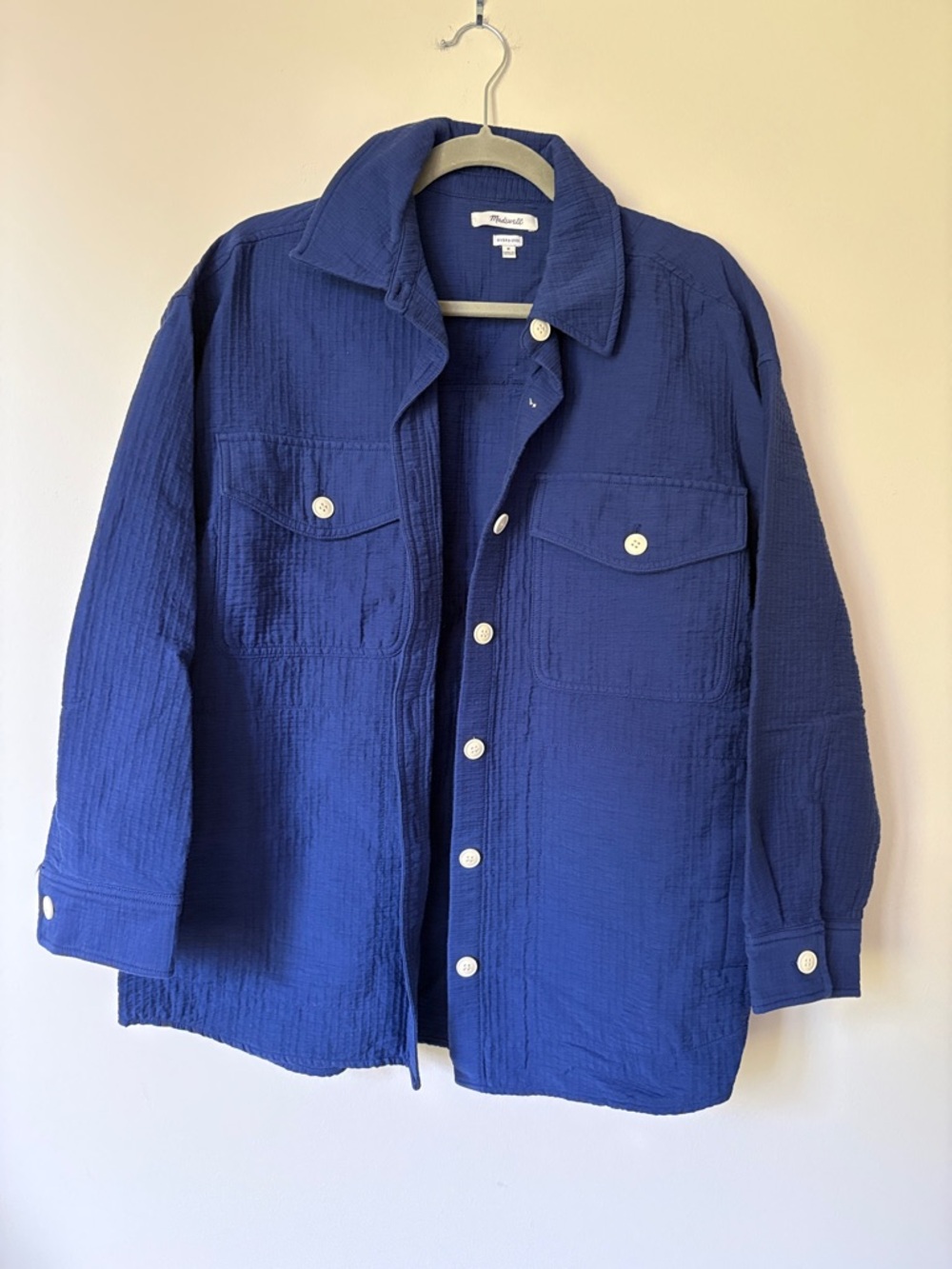 Madewell Oversized Royal Blue Button-Front Textured Shacket